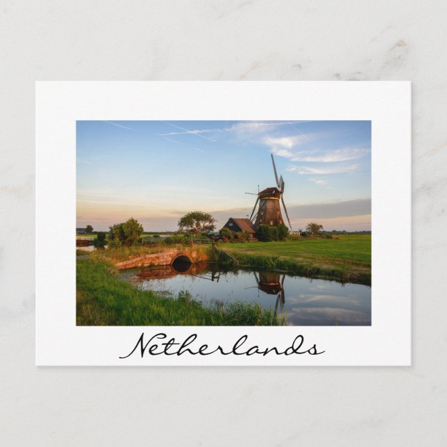 Windmill in the countryside in Holland white card (Front)