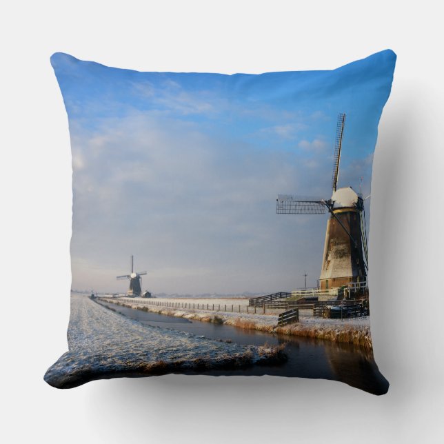 Windmill in the snow in a dutch winter landscape cushion (Front)