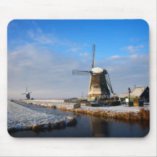 Windmill in the snow in a dutch winter landscape mouse pad