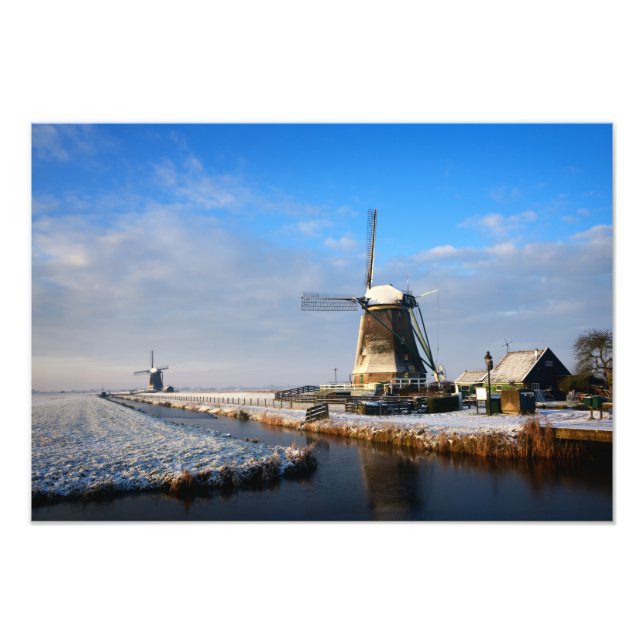 Windmill in the snow in a dutch winter landscape photo print (Front)