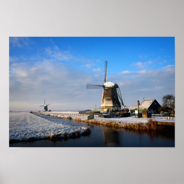 Windmill in the snow in a dutch winter landscape poster (Front)