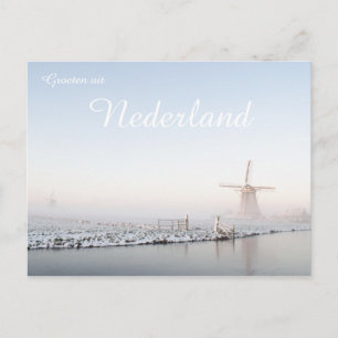 Windmill in the snow in winter 'groeten' postcard