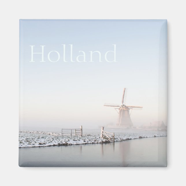 Windmill in the snow in winter text magnet (Front)