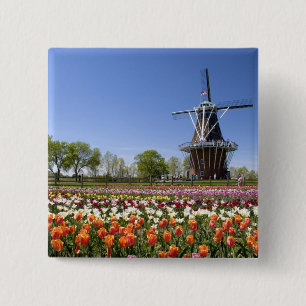 Windmill Island park with tulips in bloom at 15 Cm Square Badge