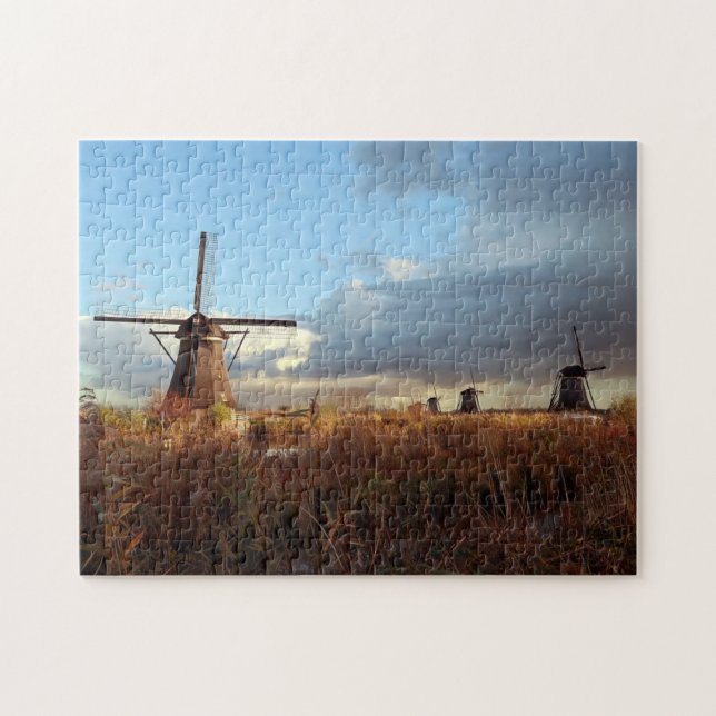 Windmill Kinderdijk Netherlands Holland Scenic Jig Jigsaw Puzzle (Horizontal)
