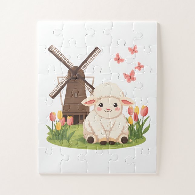 Windmill Meadow Sheep Jigsaw Puzzle (Vertical)
