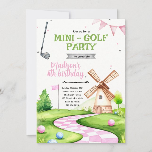Windmill mini golf birthday Party Invitation (Front)