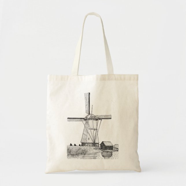 Windmill Netherlands Pen and Ink Illustration Tote Bag (Front)
