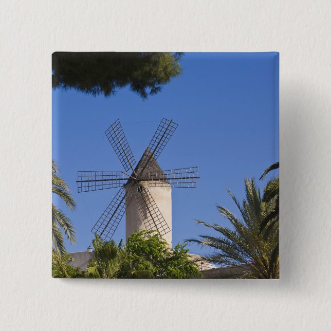 Windmill, Palma, Mallorca, Spain 15 Cm Square Badge (Front)