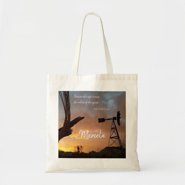 Windmill / Saguaro Cactus Skeleton / Sunset /Quote Tote Bag (Front)