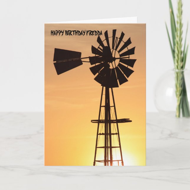 Windmill Silhouette Birthday Card (Front)