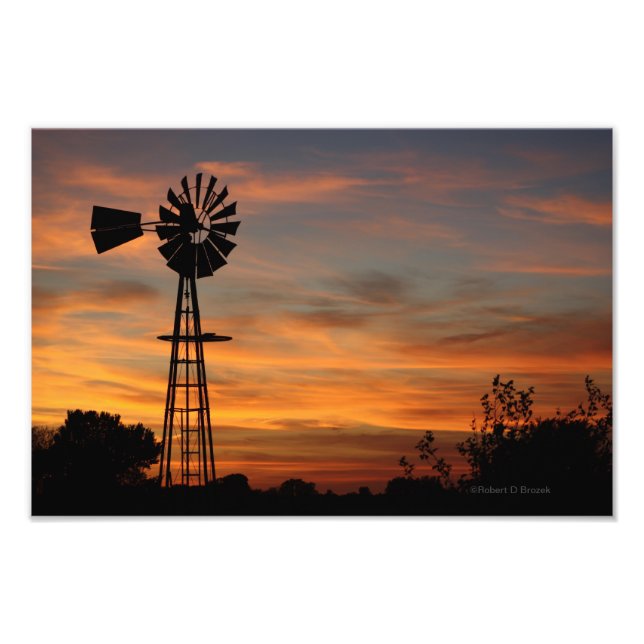 Windmill Silhouette Sunset Photo (Front)