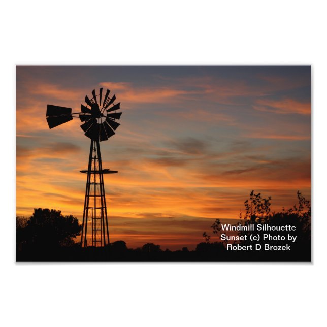 Windmill Silhouette Sunset Photo Print (Front)
