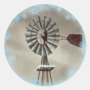 WINDMILL & SNOWFLAKES by SHARON SHARPE Classic Round Sticker