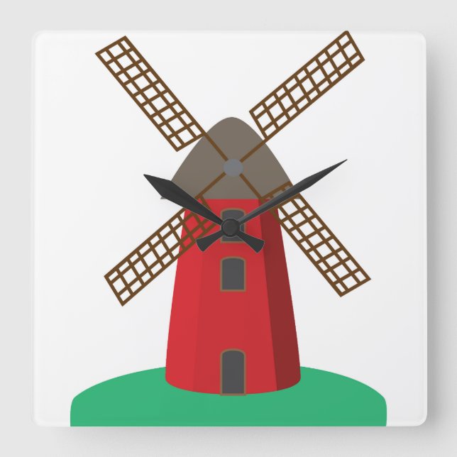 Windmill Square Wall Clock (Front)