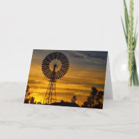 Windmill Sunset birthday card