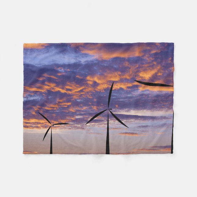Windmill Turbine at Sunset Fleece Blanket (Front (Horizontal))