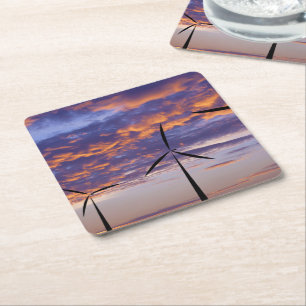 Windmill Turbine at Sunset Square Paper Coaster