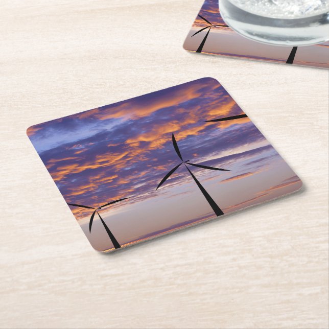 Windmill Turbine at Sunset Square Paper Coaster (Angled)