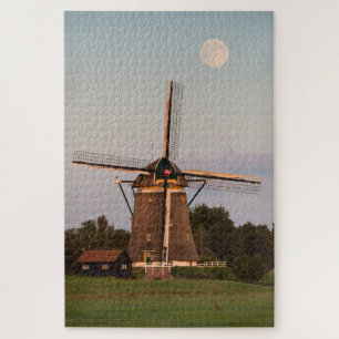 Windmill under a full moon jigsaw puzzle