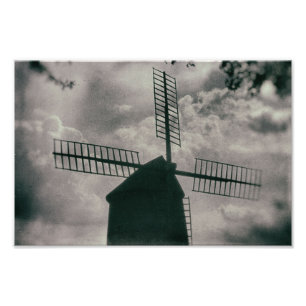 Windmill, Vintage Black & White Weather Vane Photo Print