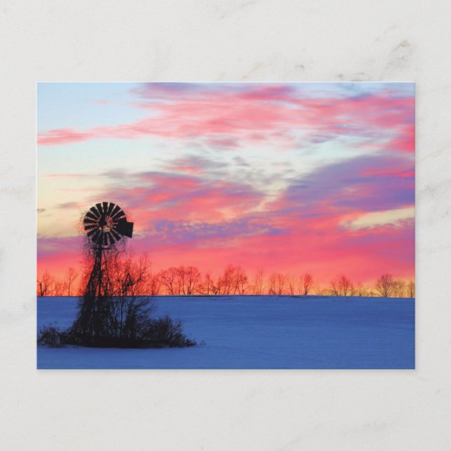 Windmill with Pink Sunrise Postcard (Front)