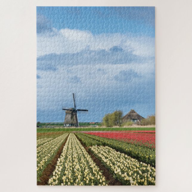 Windmill with tulips flowers vertical jigsaw puzzle (Vertical)