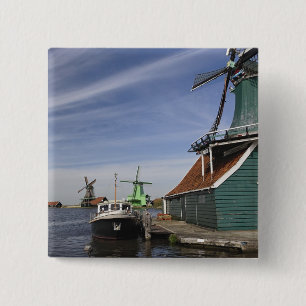 Windmill, Zaanse Schans, Holland, Netherlands 15 Cm Square Badge