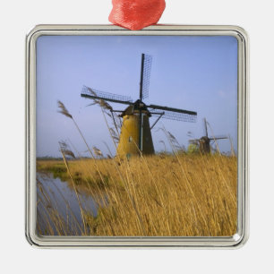Windmills along the canal in Kinderdijk, 2 Metal Tree Decoration