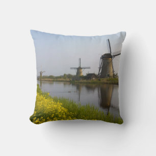 Windmills along the canal in Kinderdijk Cushion