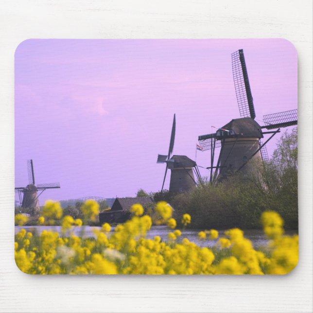 Windmills along the canal in Kinderdijk, Mouse Pad (Front)