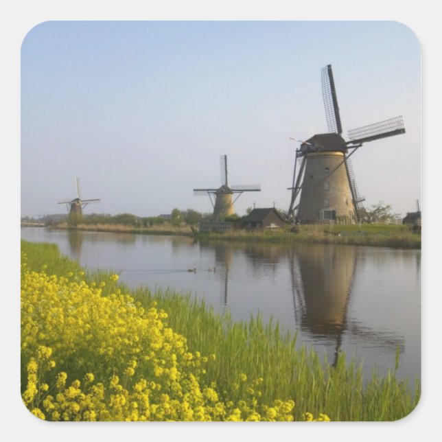 Windmills along the canal in Kinderdijk, Square Sticker (Front)