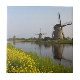 Windmills along the canal in Kinderdijk Tile