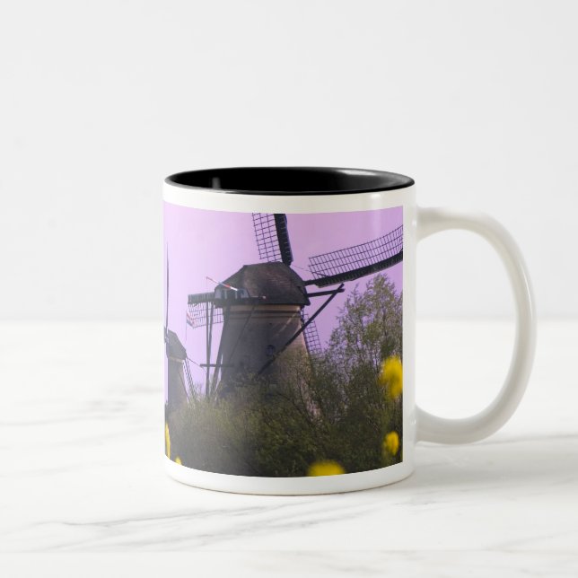 Windmills along the canal in Kinderdijk, Two-Tone Coffee Mug (Right)