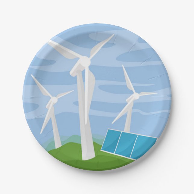 Windmills and Solar Cells Paper Plate (Front)