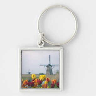 Windmills and tulips along the canal in key ring