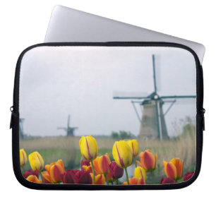 Windmills and tulips along the canal in laptop sleeve