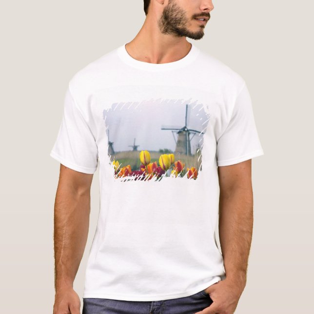 Windmills and tulips along the canal in T-Shirt (Front)