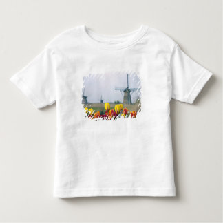 Windmills and tulips along the canal in toddler T-Shirt