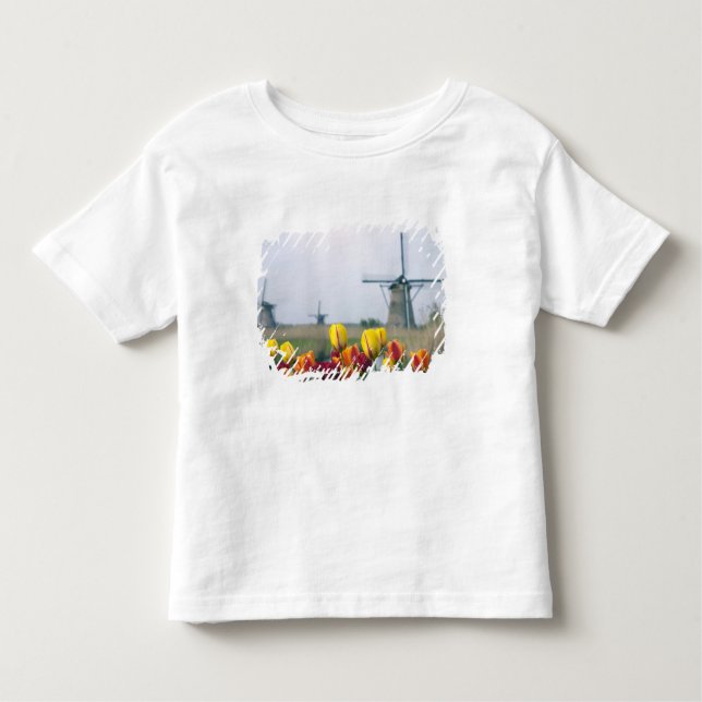 Windmills and tulips along the canal in toddler T-Shirt (Front)