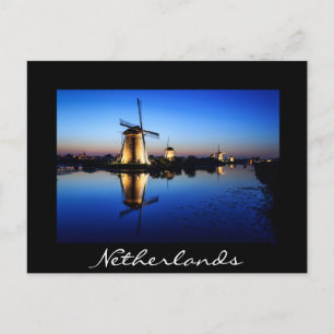 Windmills at Blue Hour black postcard