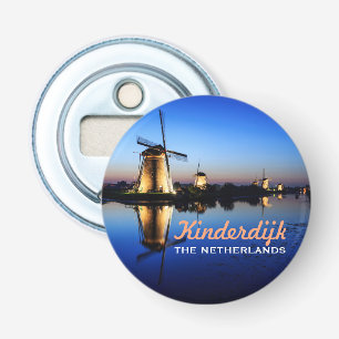 Windmills at Blue Hour in Kinderdijk text Bottle Opener