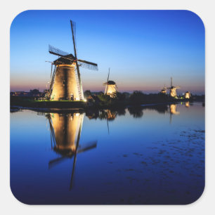 Windmills at Blue Hour square sticker