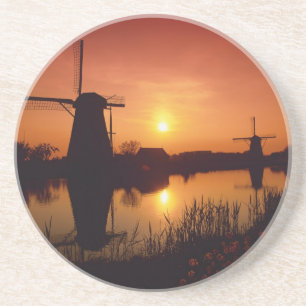 Windmills at sunset, Kinderdijk, Netherlands Coaster