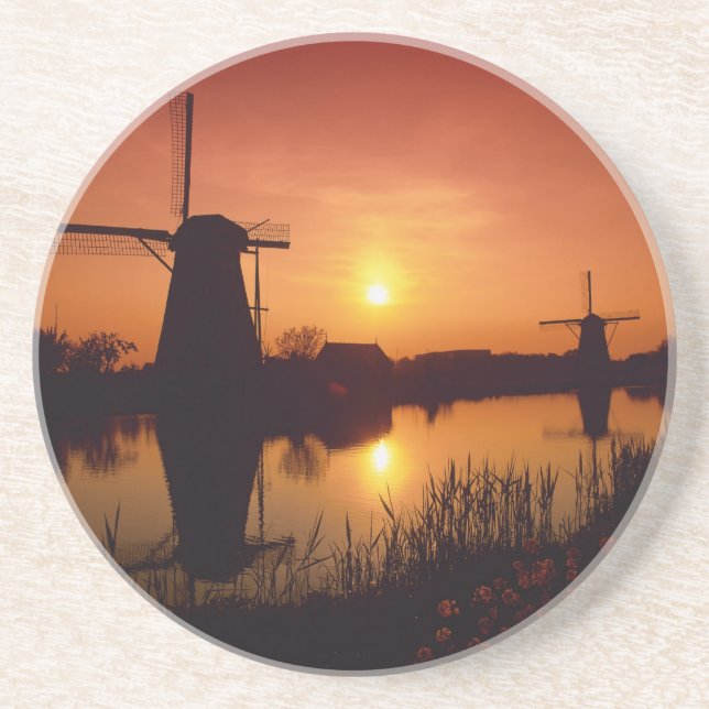 Windmills at sunset, Kinderdijk, Netherlands Coaster (Front)