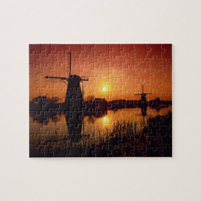 Windmills at sunset, Kinderdijk, Netherlands Jigsaw Puzzle (Horizontal)