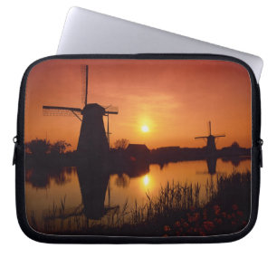 Windmills at sunset, Kinderdijk, Netherlands Laptop Sleeve