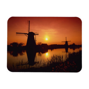 Windmills at sunset, Kinderdijk, Netherlands Magnet