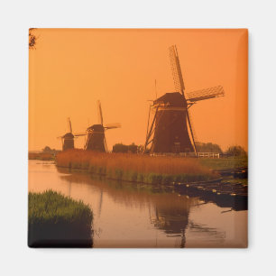 Windmills at sunset, Leidschendam, Netherlands Magnet