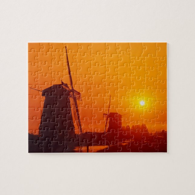 Windmills at sunset, Schermerhorn, Netherlands Jigsaw Puzzle (Horizontal)